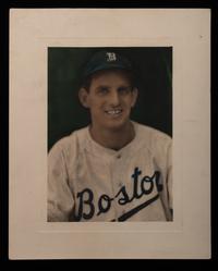 A Group of Don Manno Personal Boston Bees / Boston Braves Baseball Items Including Original George Burke Photograph and Wood Cut Stand Up,