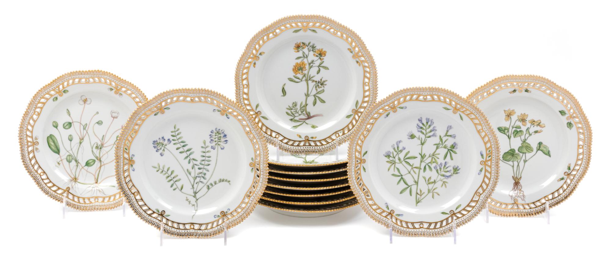 A Set of Twelve Royal Copenhagen Flora Danica Reticulated Plates Diameter 9 inches. — 20TH CENTURY