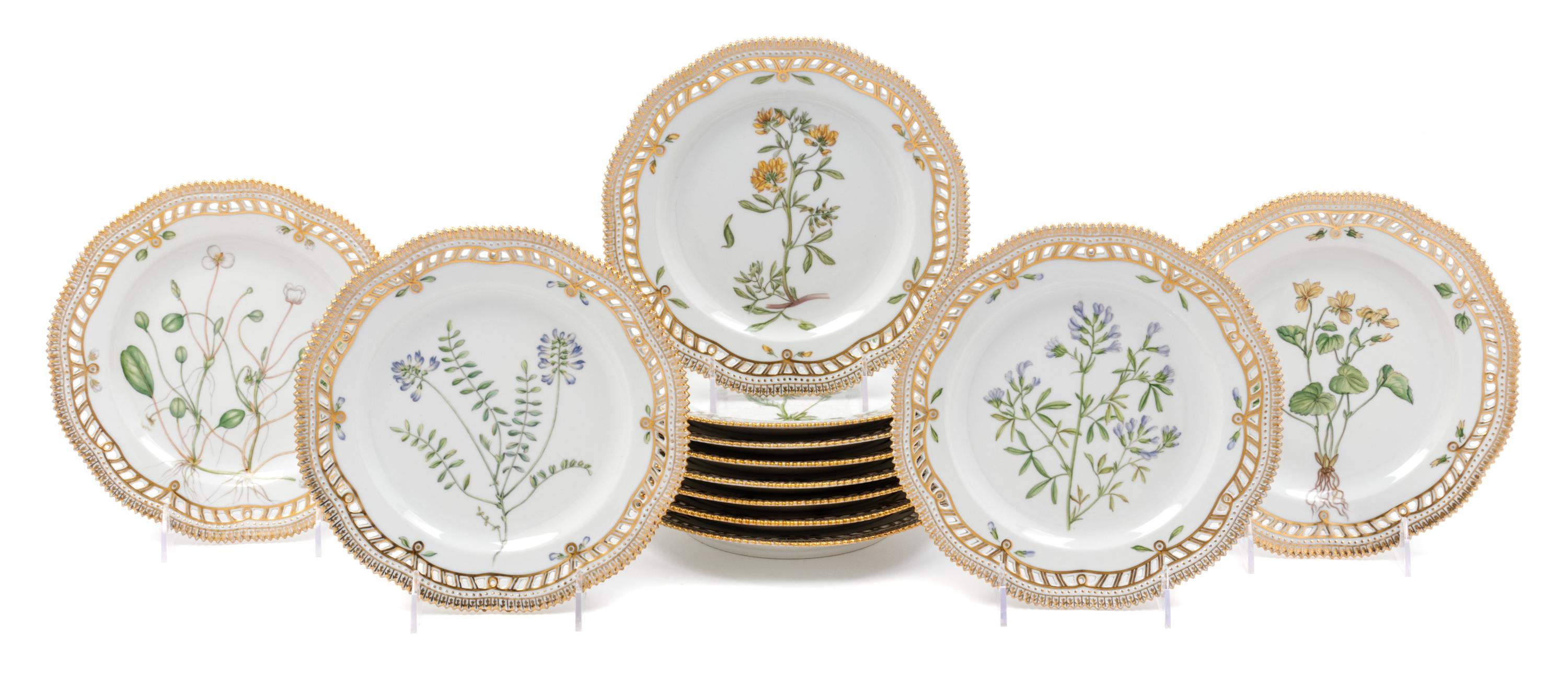 A Set of Twelve Royal Copenhagen Flora Danica Reticulated Plates Diameter 9 inches. — 20TH CENTURY