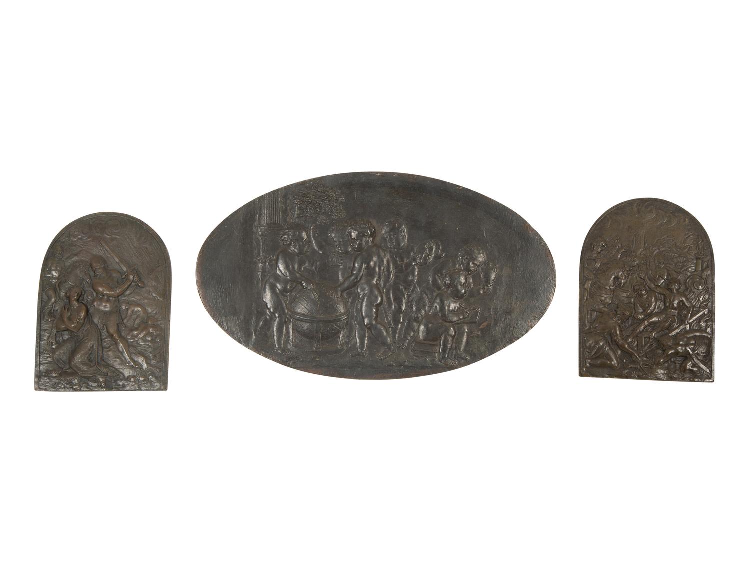 A Group of Three Continental Brass Relief Plaques
