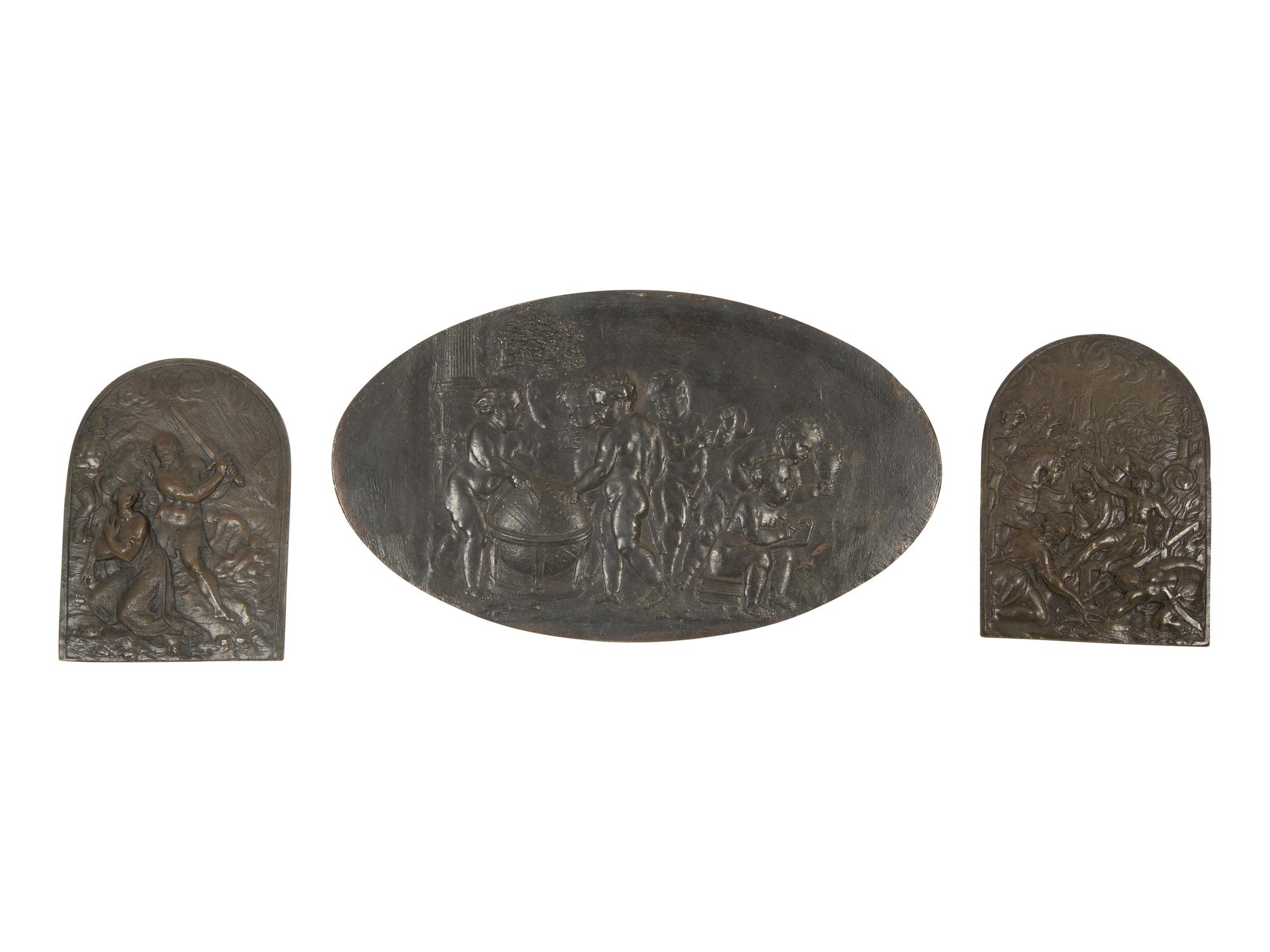 A Group of Three Continental Brass Relief Plaques