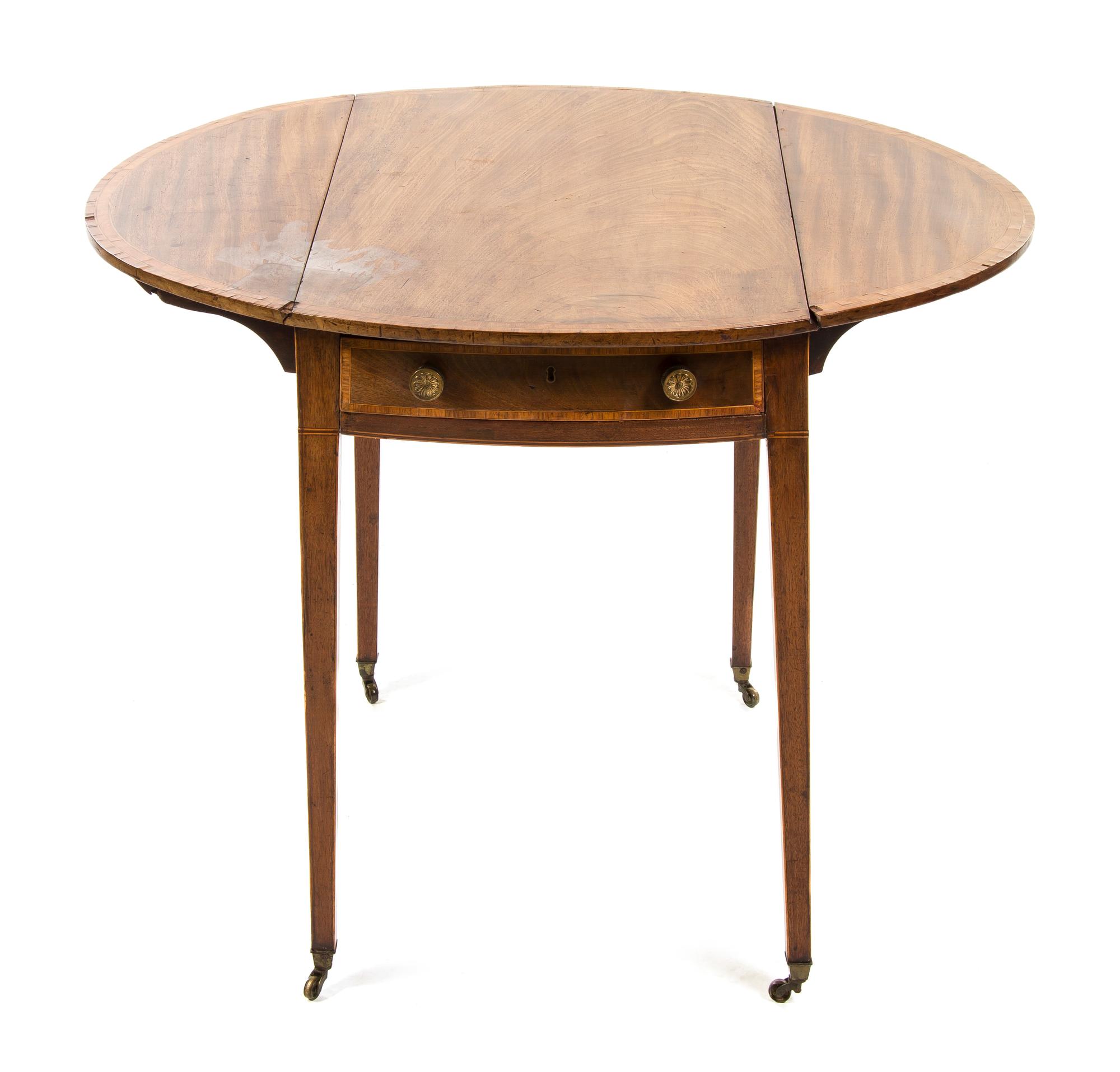 A George III Inlaid Mahogany Pembroke Table, Height 28 x 1/4 x width 19 3/4 x depth 30 1/2 inches (closed).