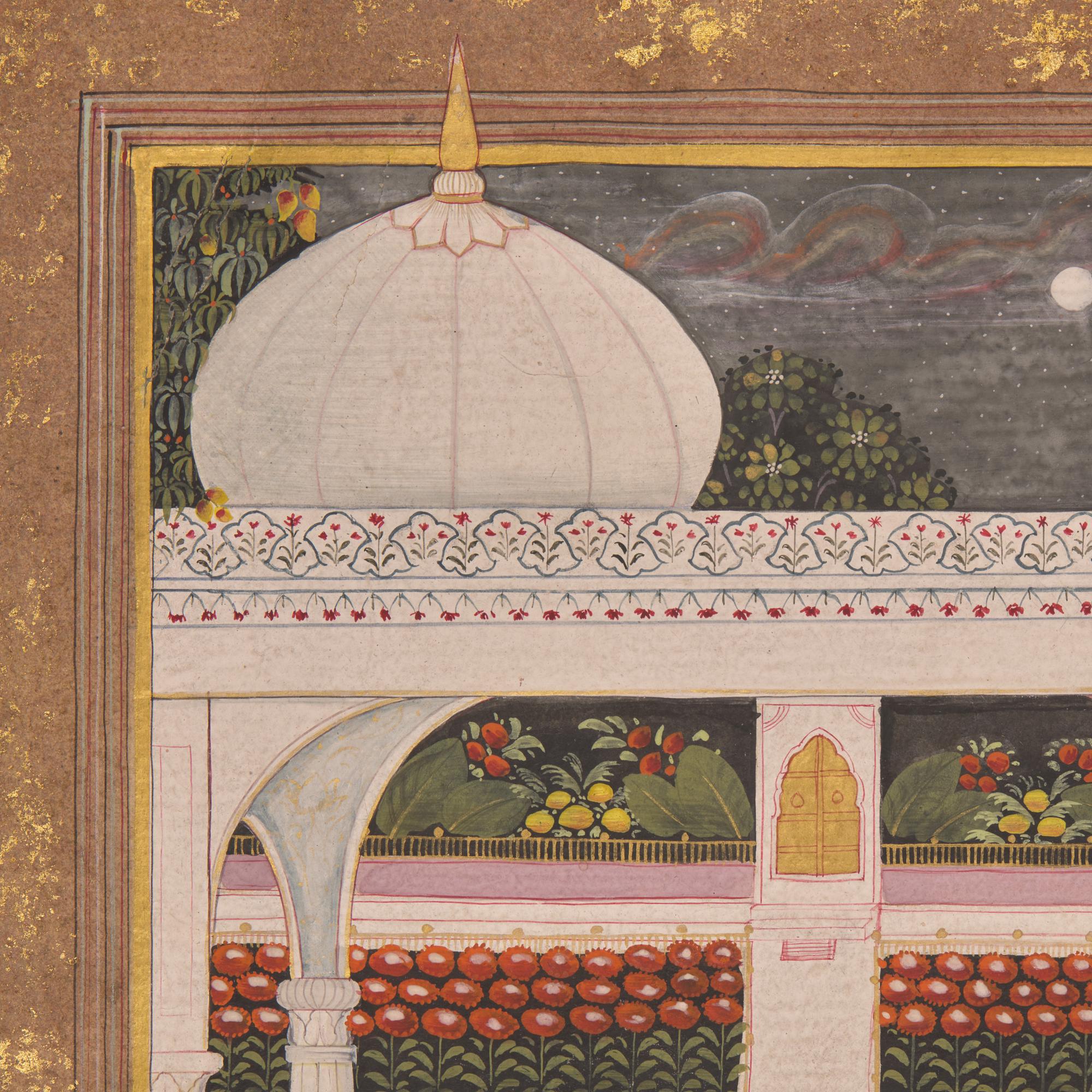A Painting of an Amorous Scene Within the Harem of the Mughal Court, India, In the Manner of Jaipur, Rajasthan, 20th Century