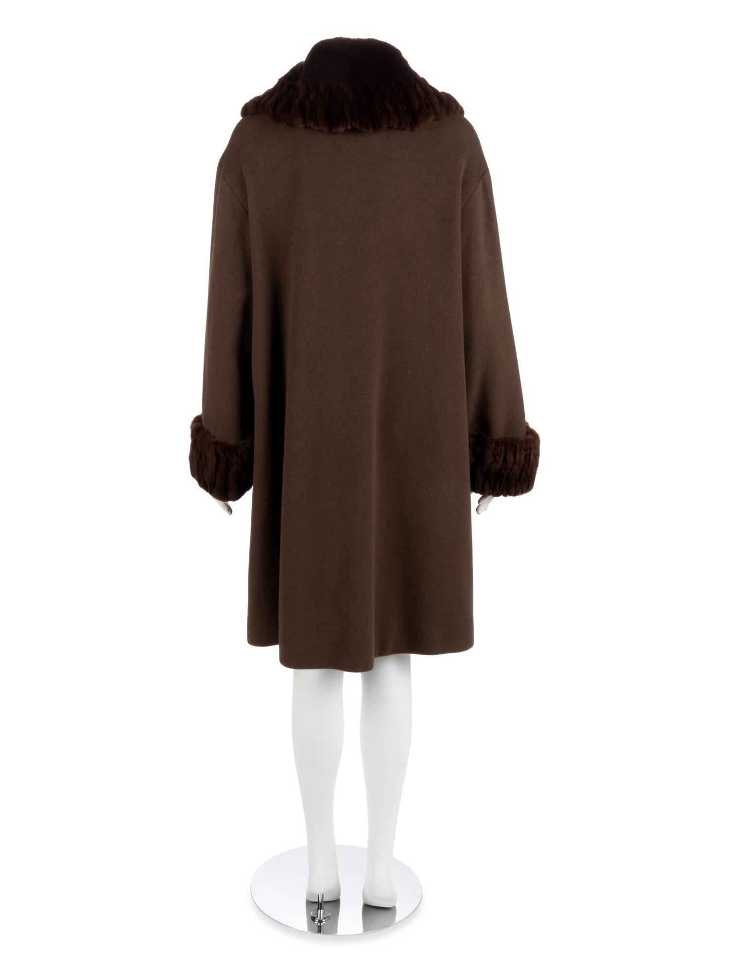 Revillon Brown Wool Coat with Brown Sheared Mink Trim, 2000-10s