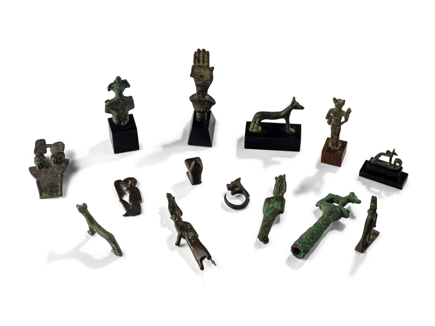 14 Egyptian Bronze Figures and Items