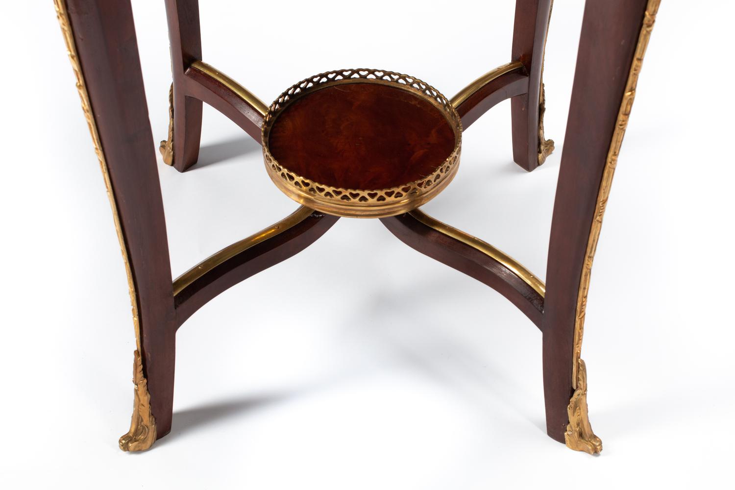 A Pair of Louis XV Style Gilt Bronze Mounted Pietra Dura-Top Tables