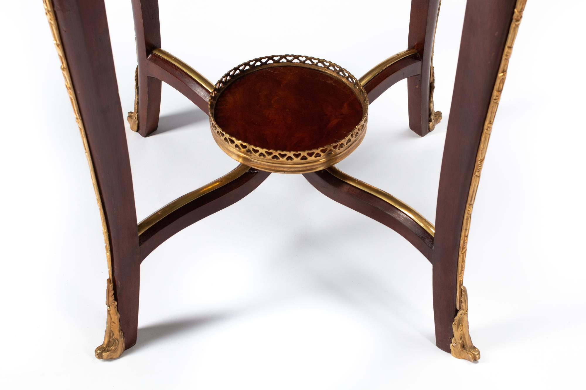 A Pair of Louis XV Style Gilt Bronze Mounted Pietra Dura-Top Tables