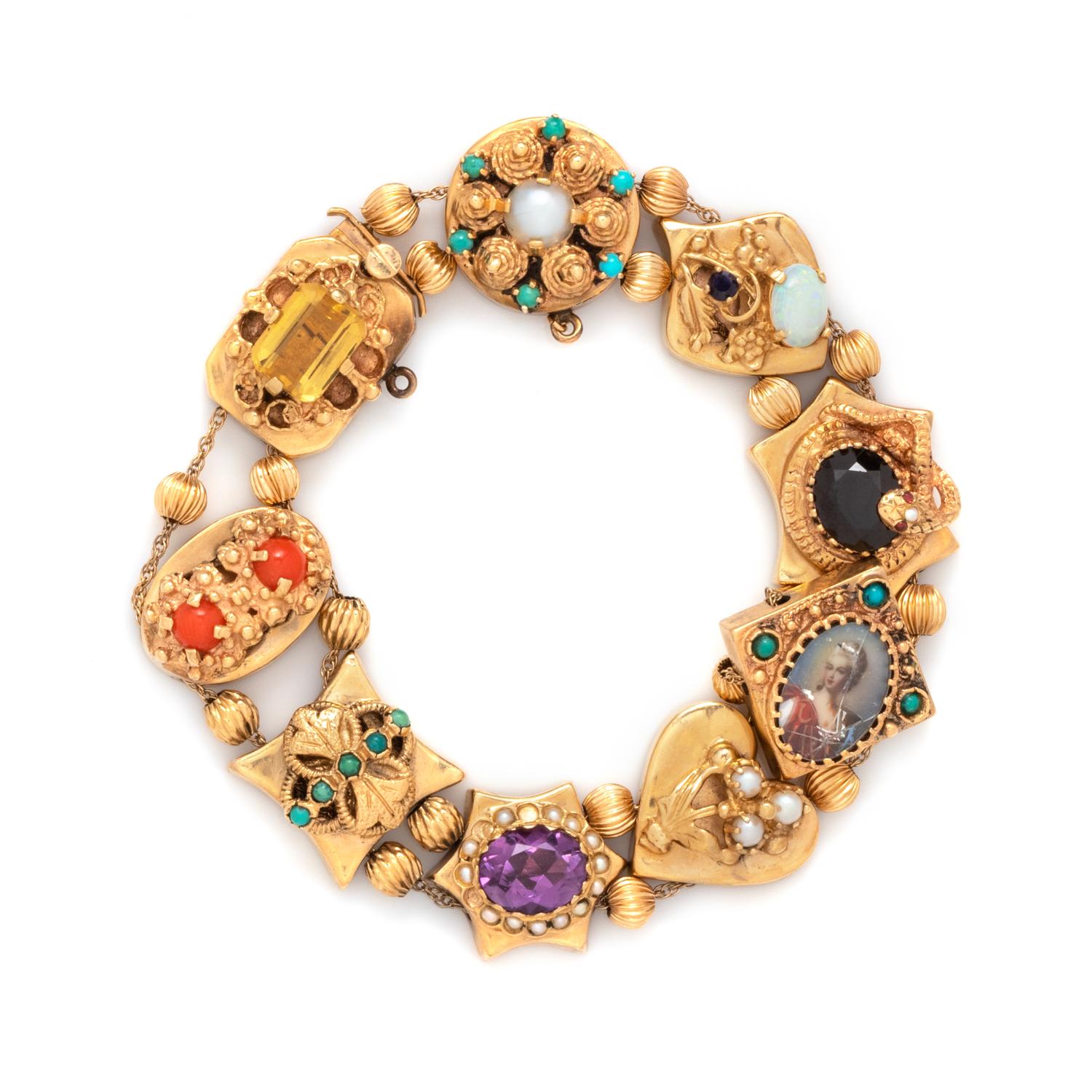 YELLOW GOLD AND MULTIGEM SLIDE BRACELET
