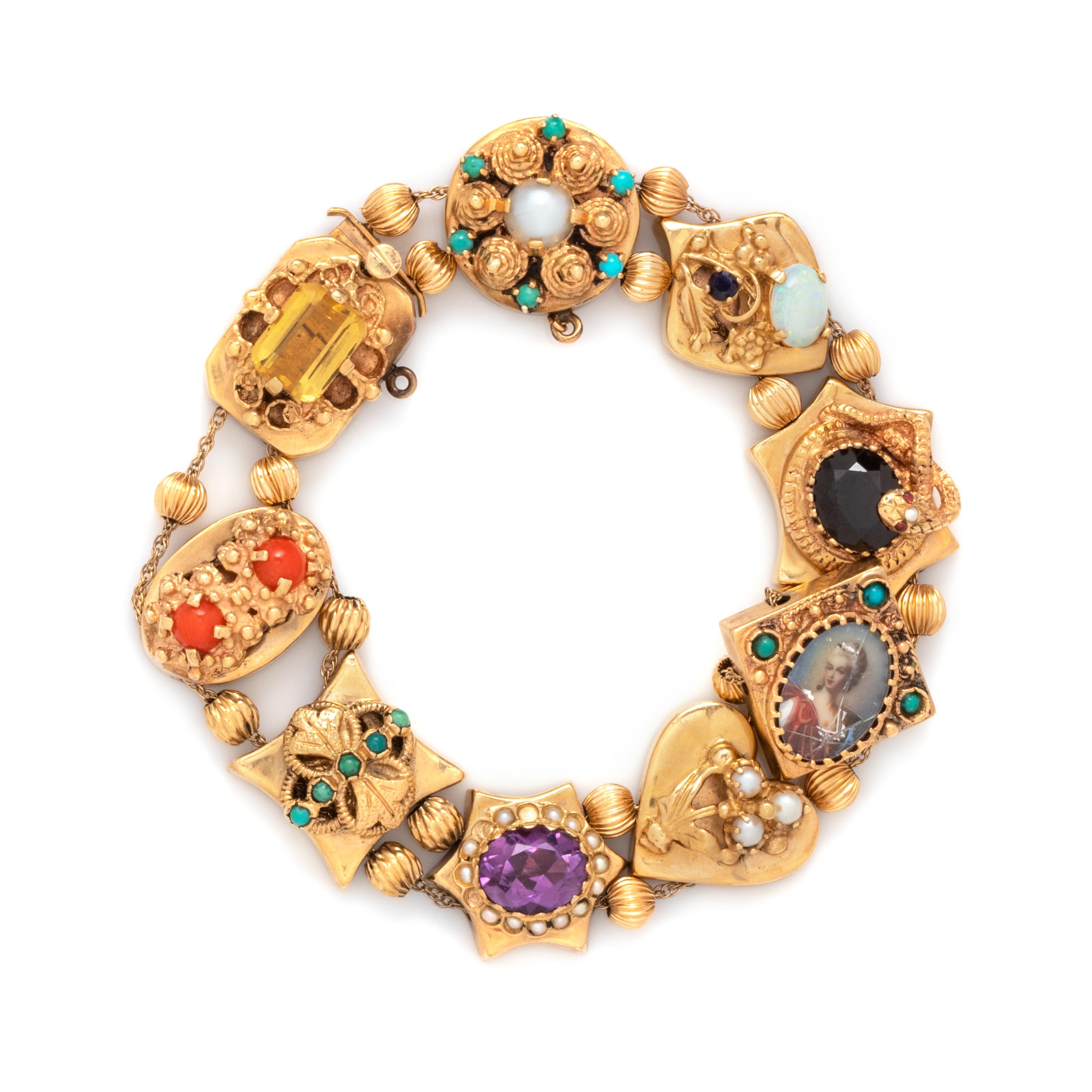 YELLOW GOLD AND MULTIGEM SLIDE BRACELET