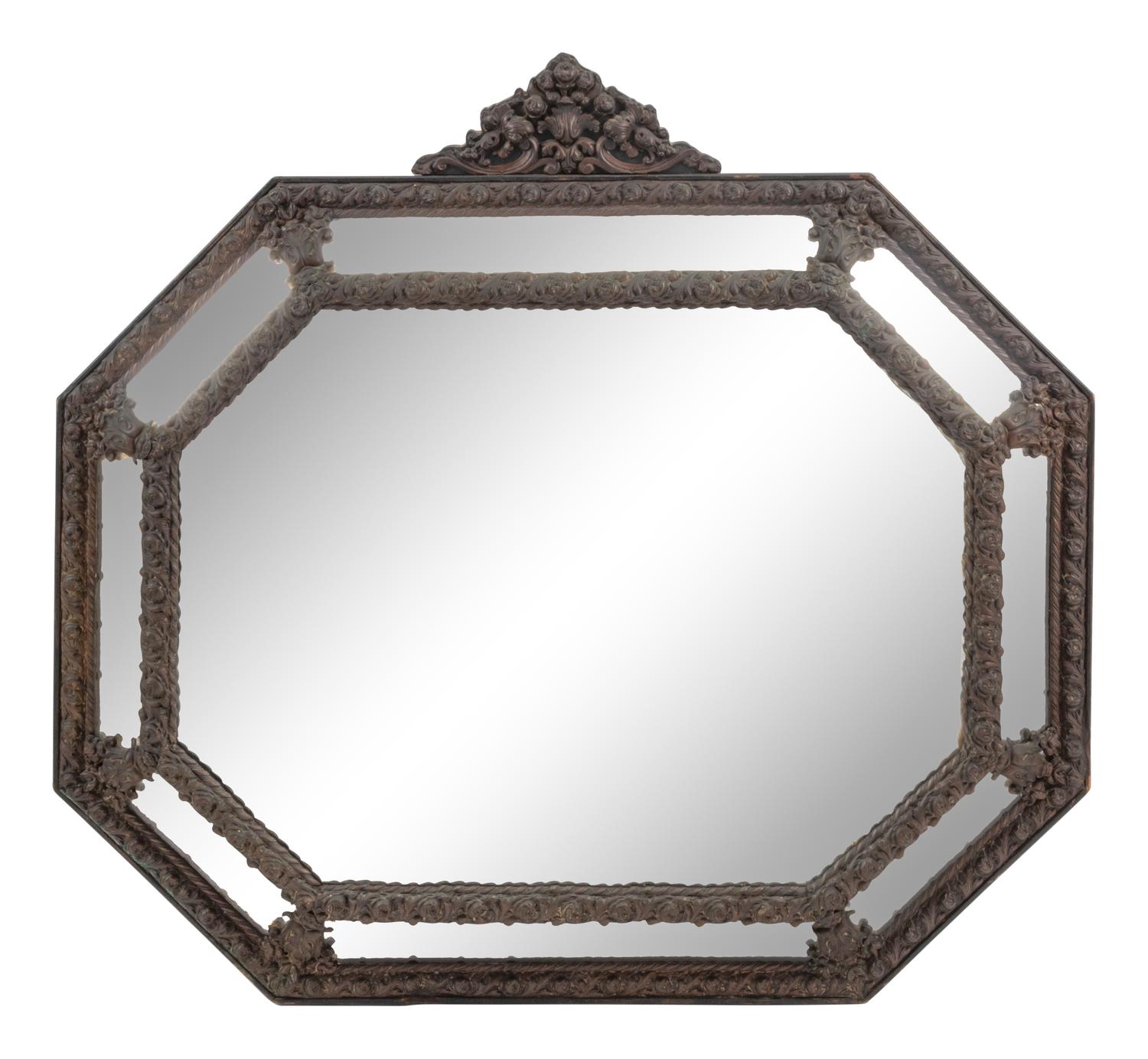 A French Repoussé-Decorated Octagonal Mirror