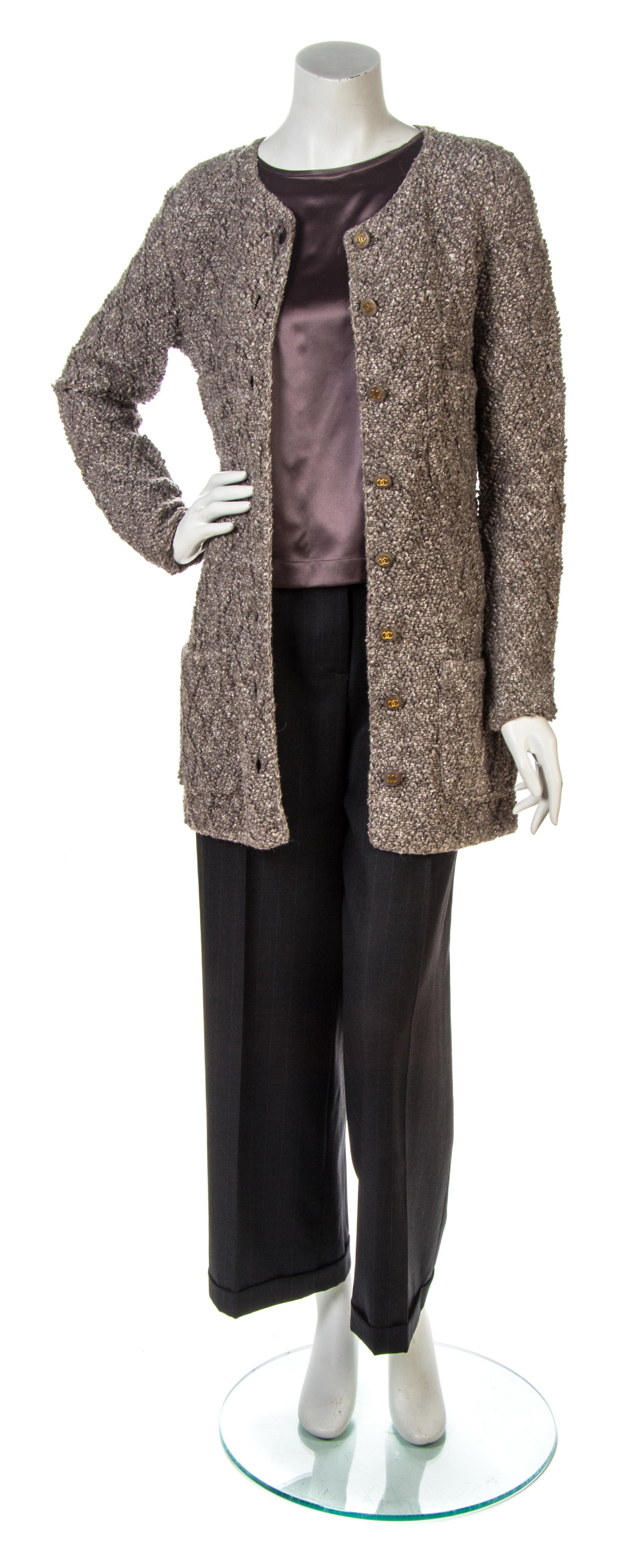 A Chanel Grey-Taupe Boucle Cardigan,