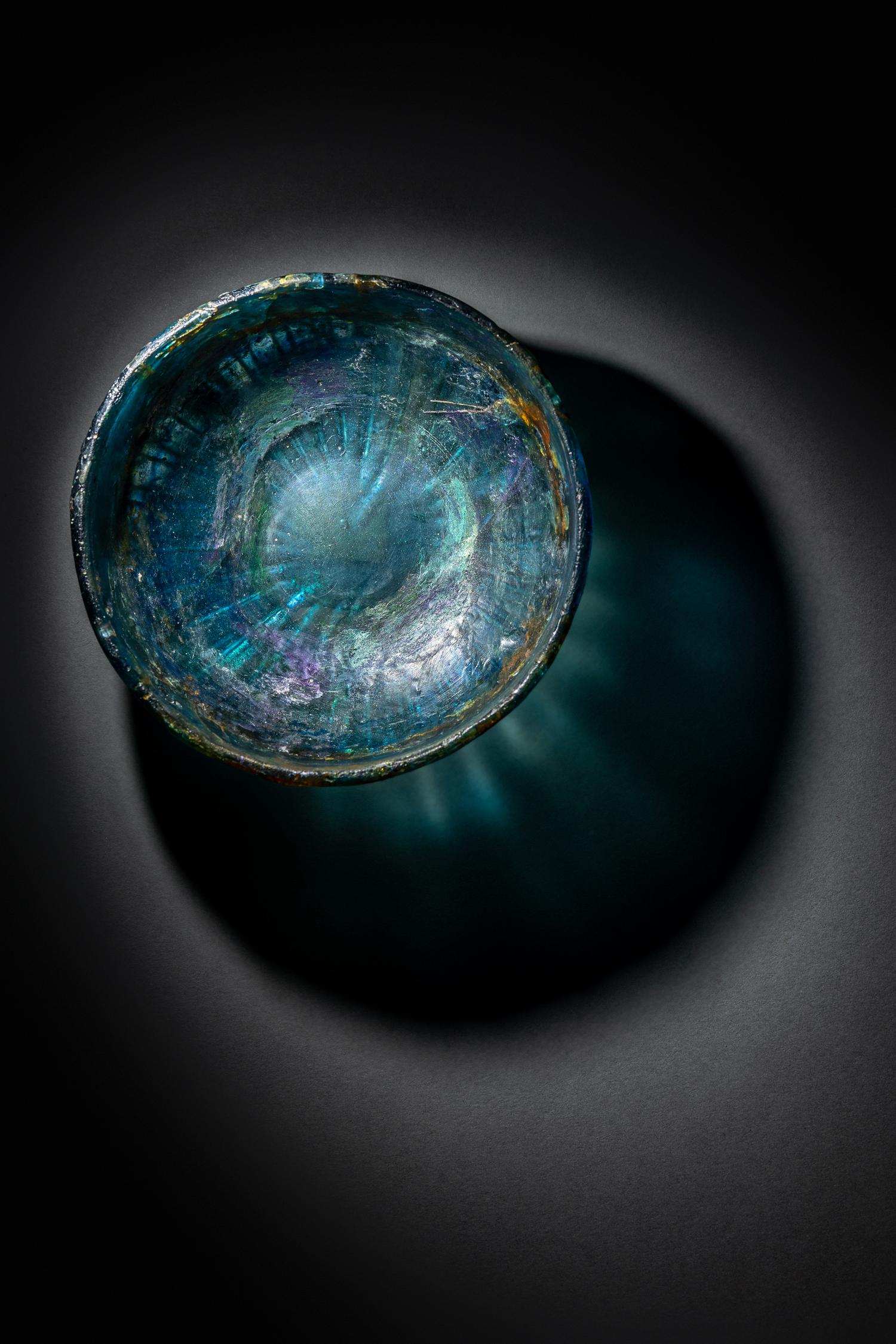 A Roman Blue Glass Ribbed Bowl