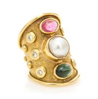An 18 Karat Gold, Tourmaline, Diamond and Mabe Pearl Ring, Denise Roberge, 12.80 dwts.