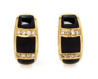 A Pair of 18 Karat Yellow Gold, Diamond and Onyx Earclips, 8.20 dwts.