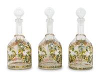 Three German Enameled Glass Decanters