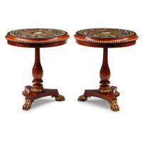 A Pair of Regency Style Pietra Dura, Mahogany and Parcel Gilt Side Tables