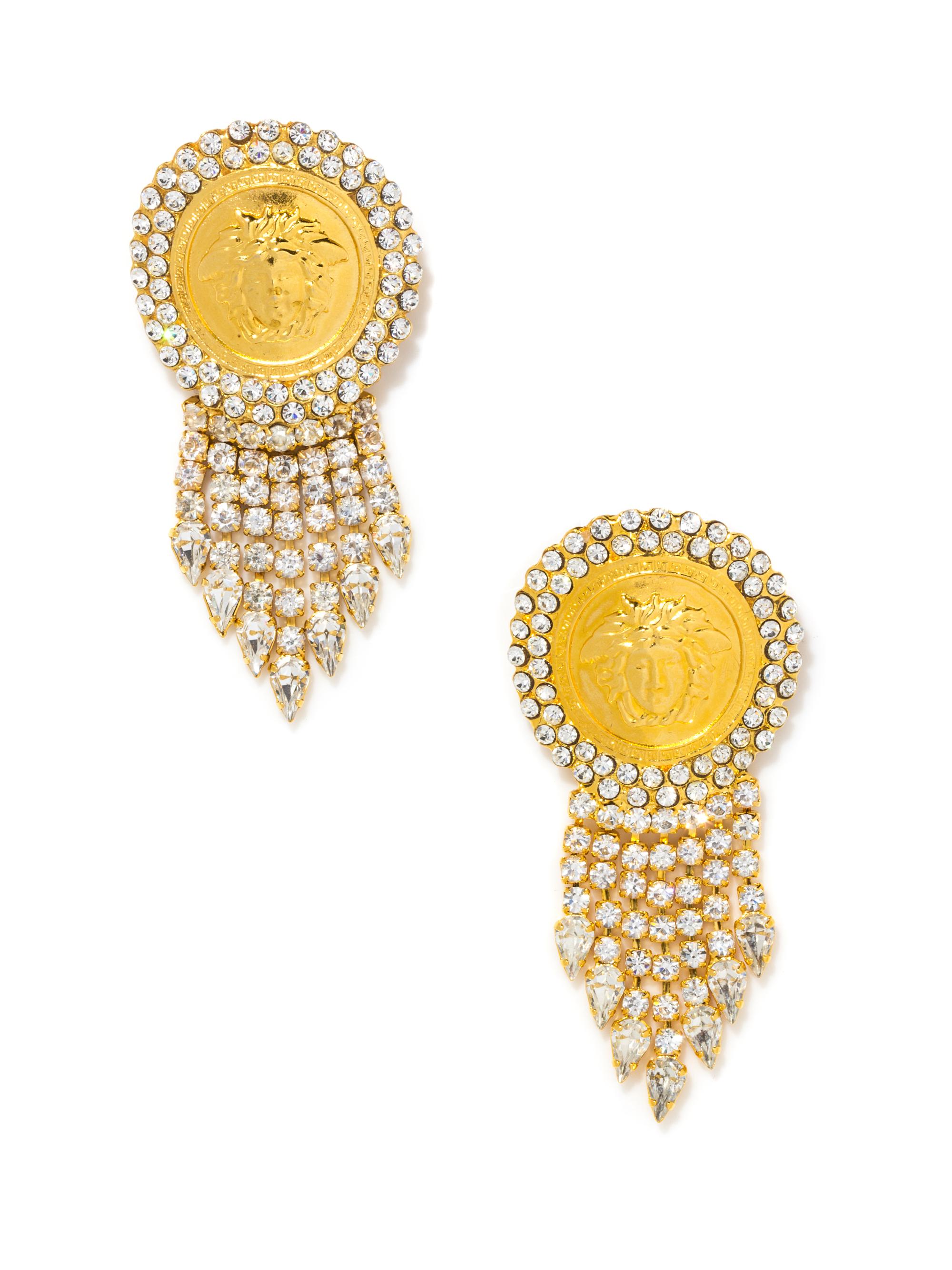 A Pair of Gianni Versace Medusa and Rhinestone Fringe Earclips,