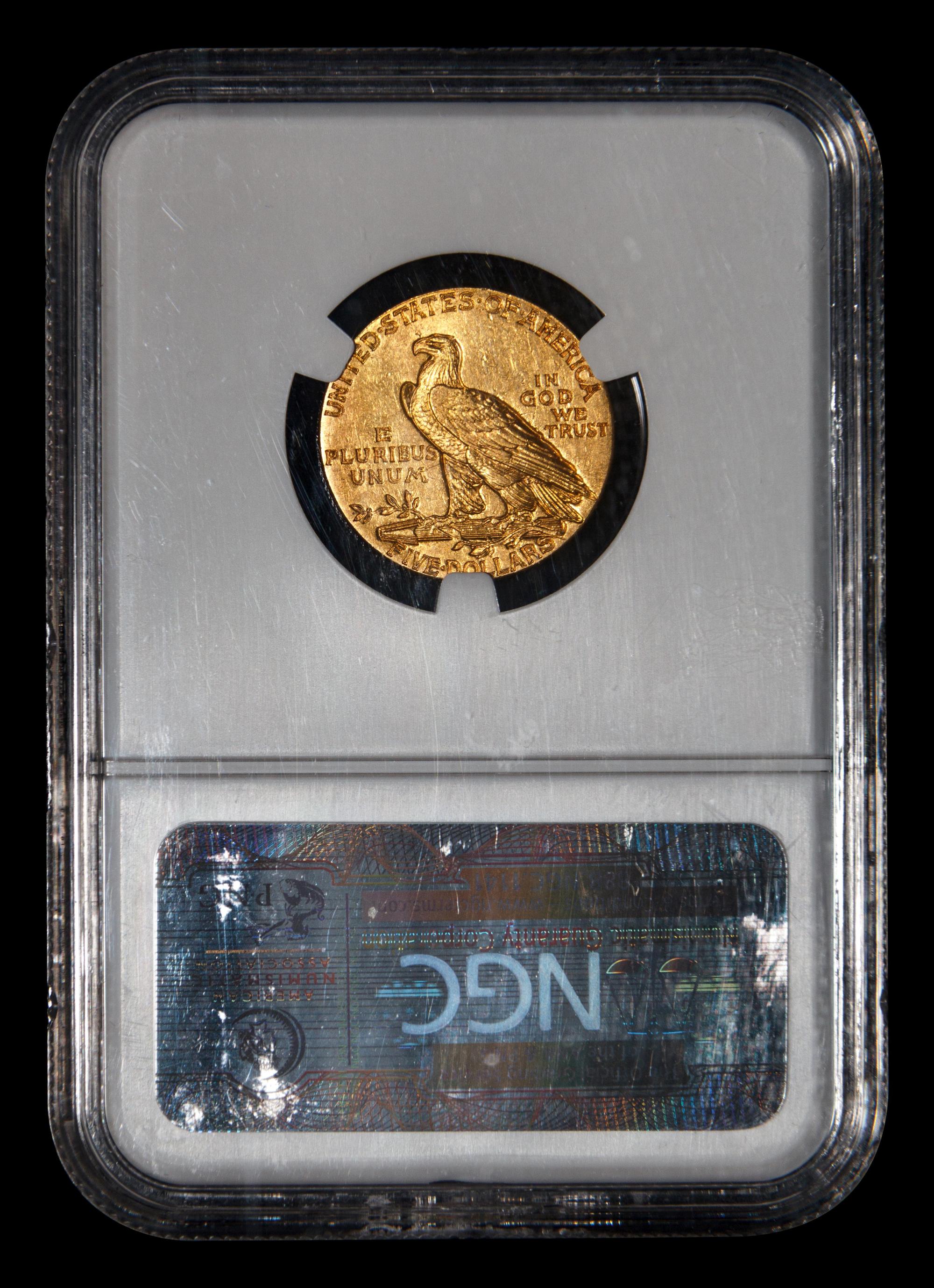 A 1913 Indian Head $5 Gold Coin (NGC MS62)