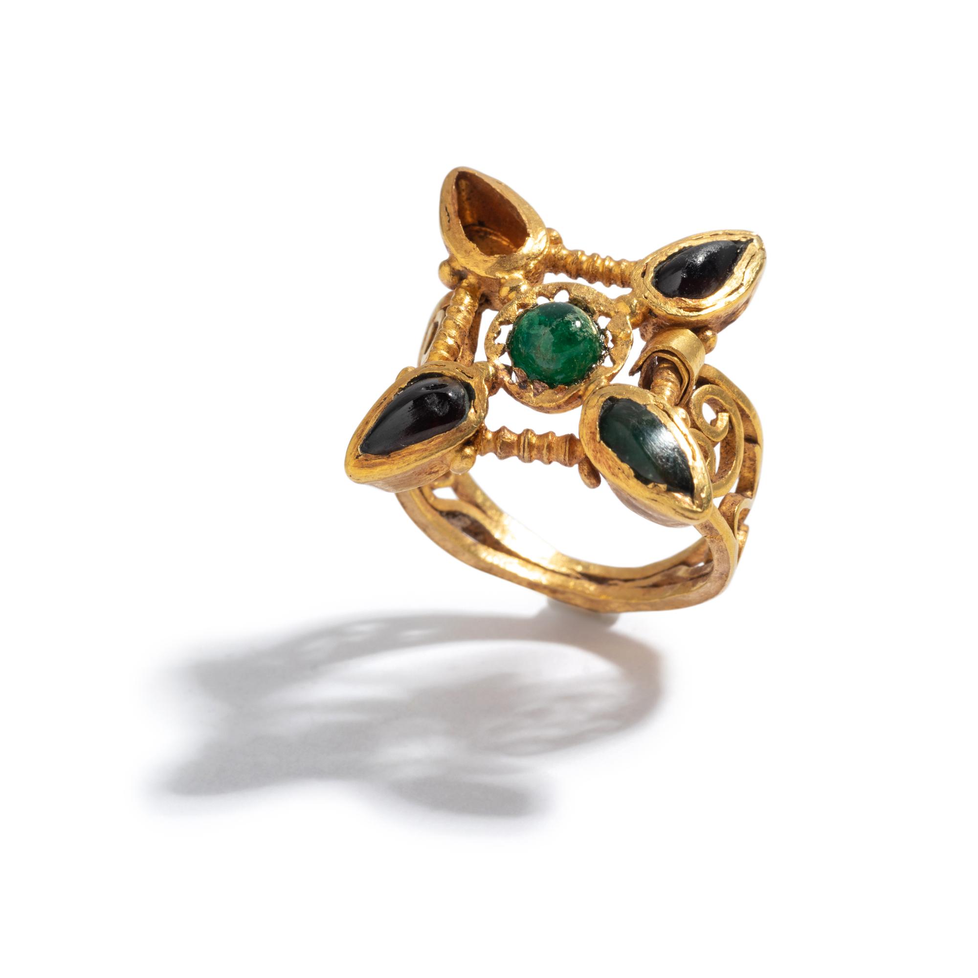 A Byzantine Gold, Garnet, and Plasma Finger Ring