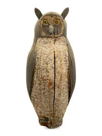 A Carved and Polychrome Decorated Wood Owl