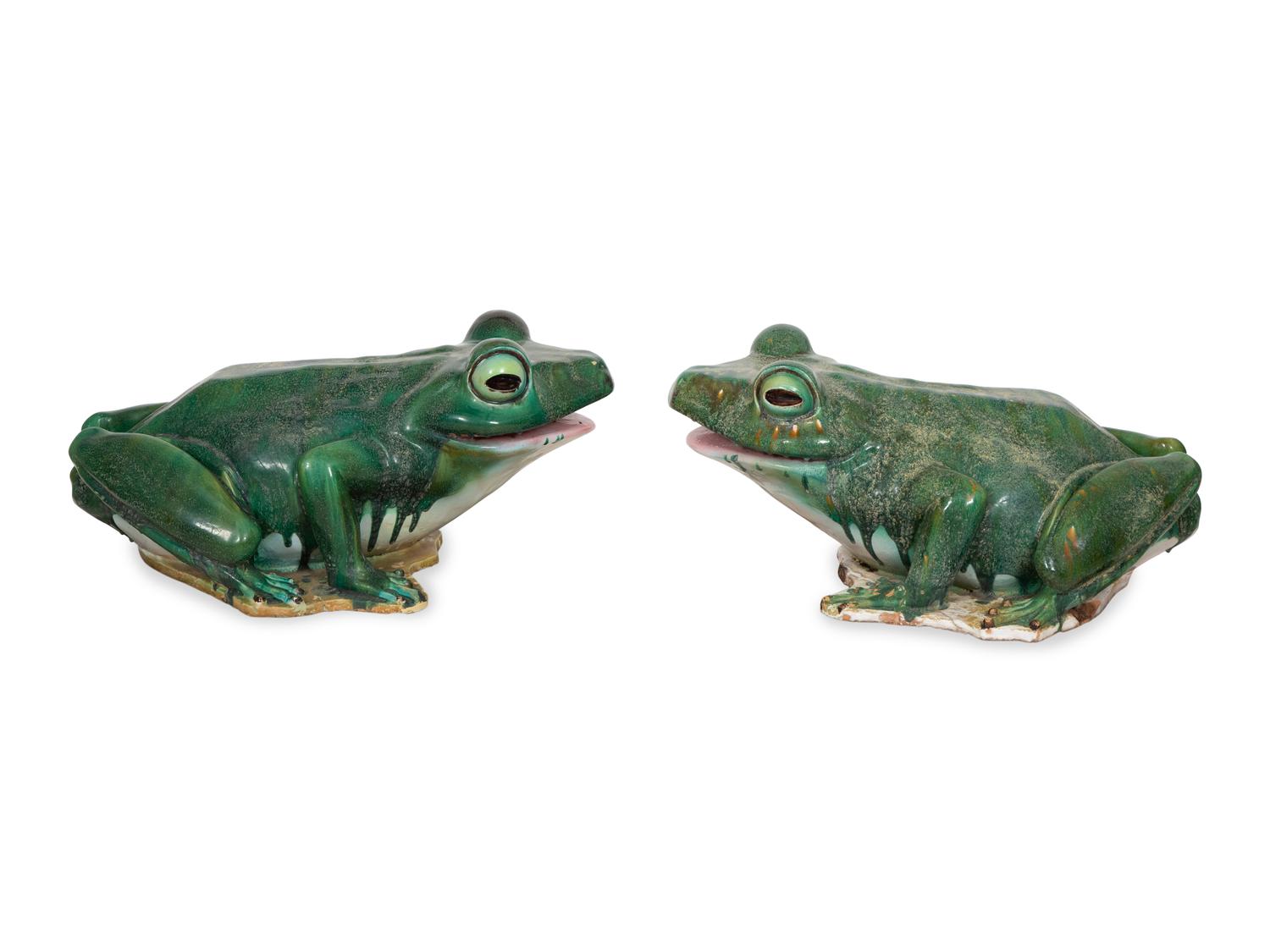 A Pair of Large Glazed Ceramic Frogs