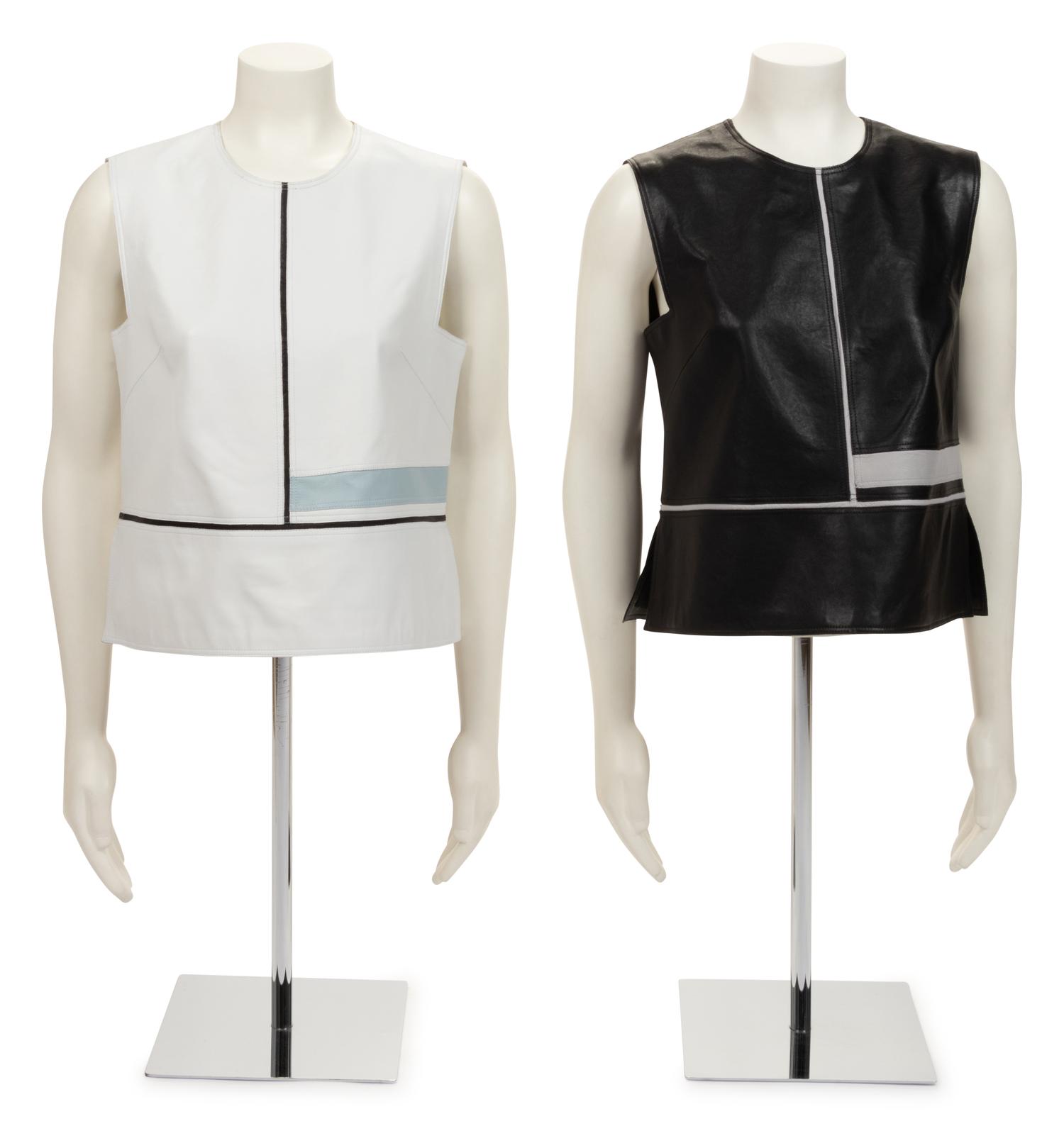 Two Ralph Rucci Leather Color Block Tops