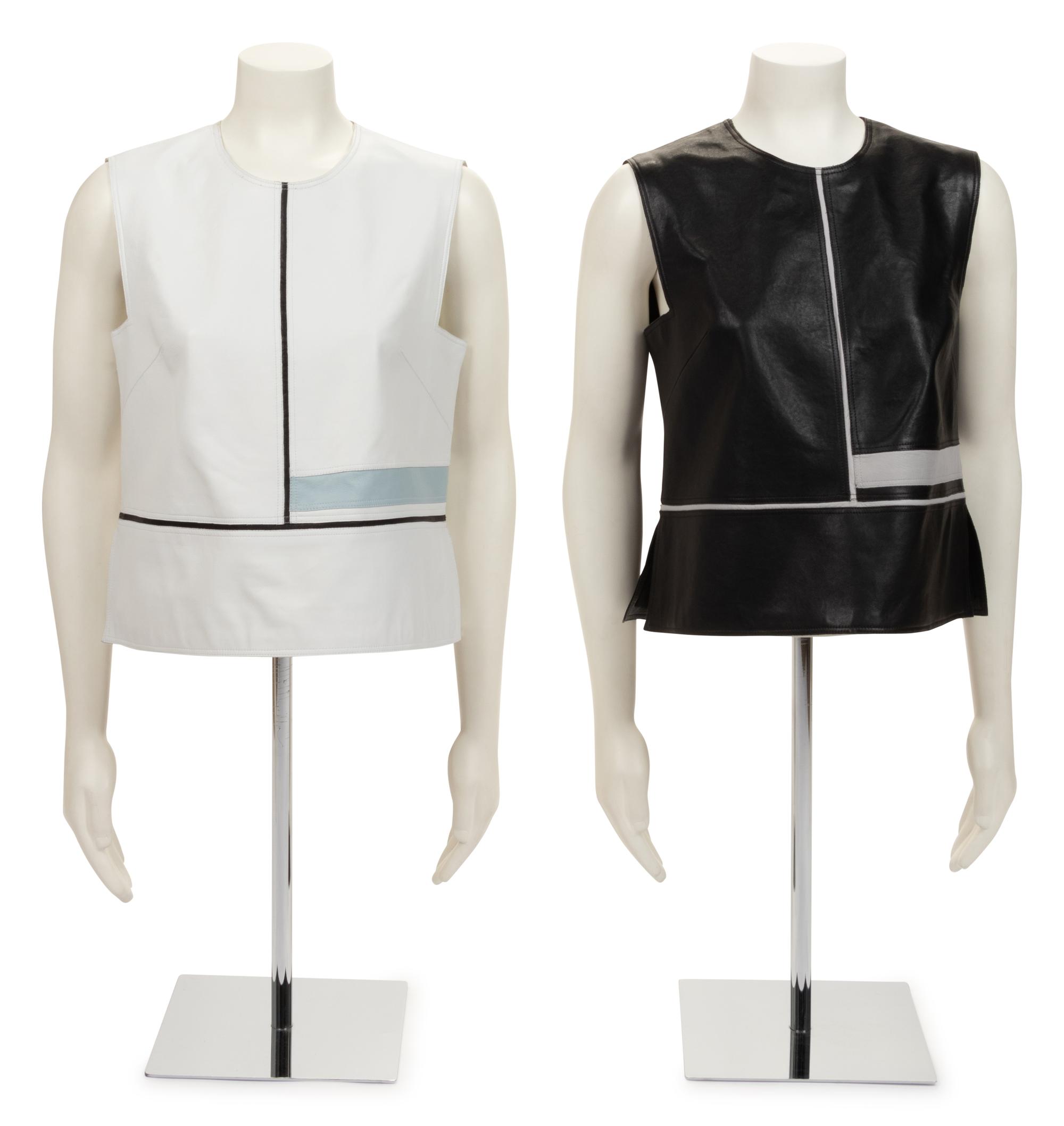 Two Ralph Rucci Leather Color Block Tops