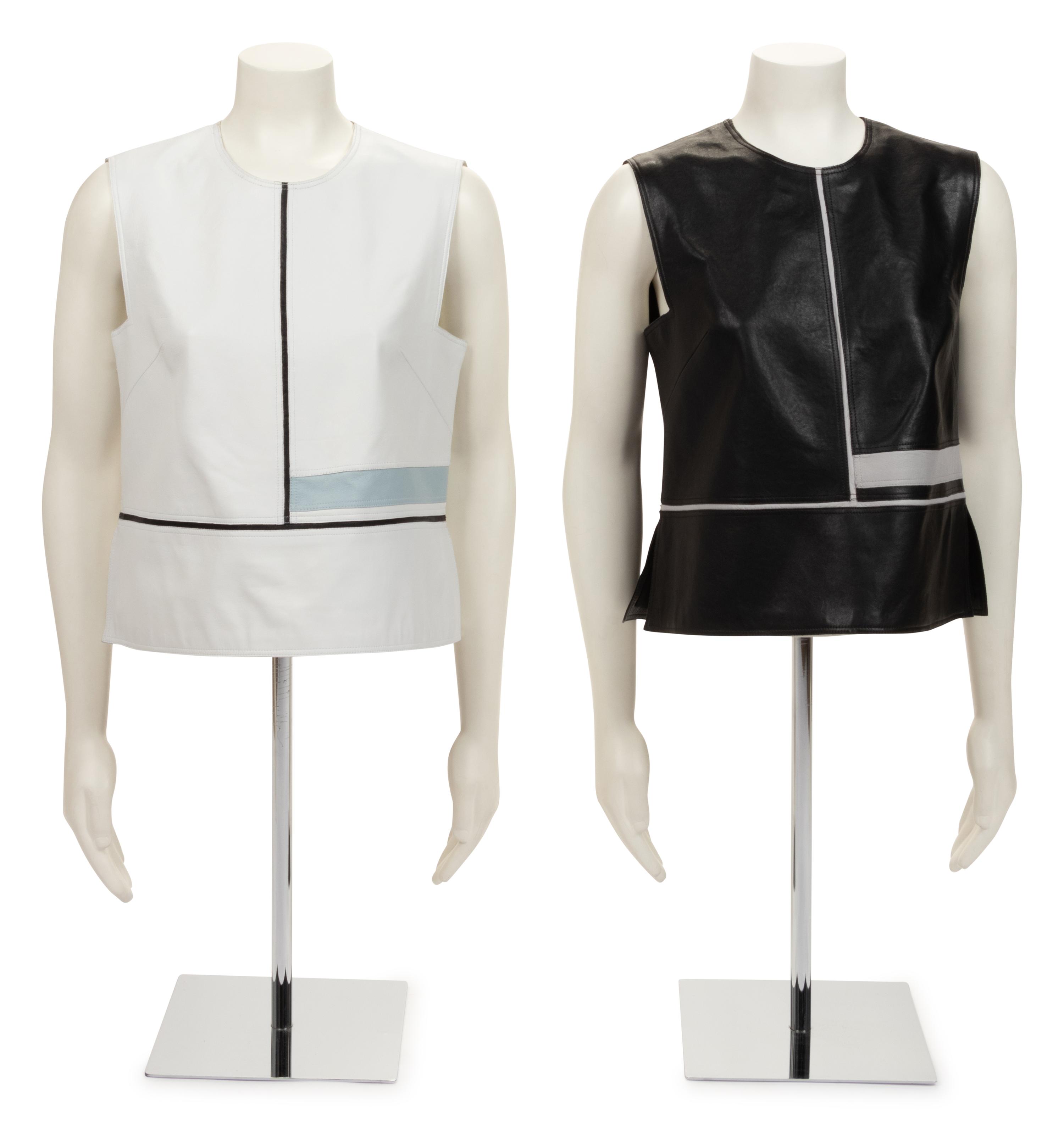 Two Ralph Rucci Leather Color Block Tops