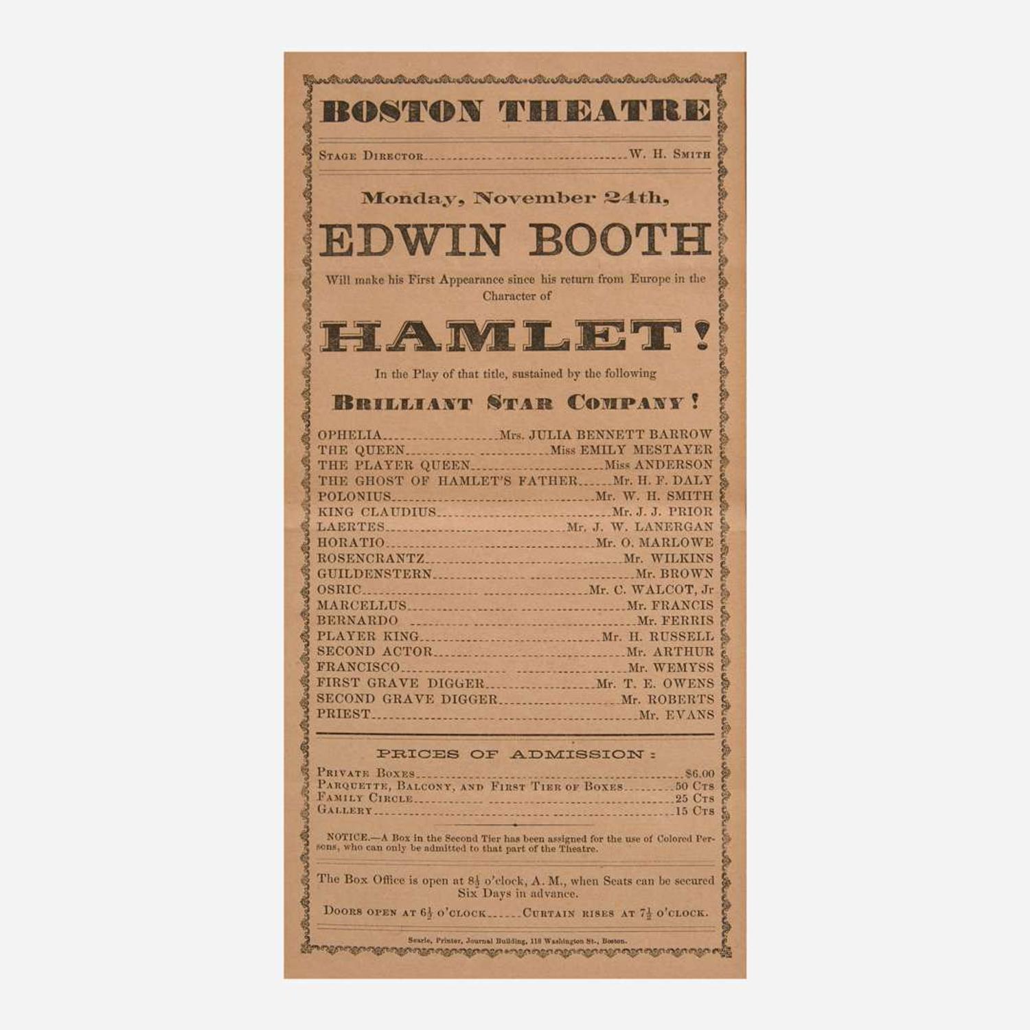 [Americana] [Booth, Edwin, and Jenny Lind] Group of 4 Items