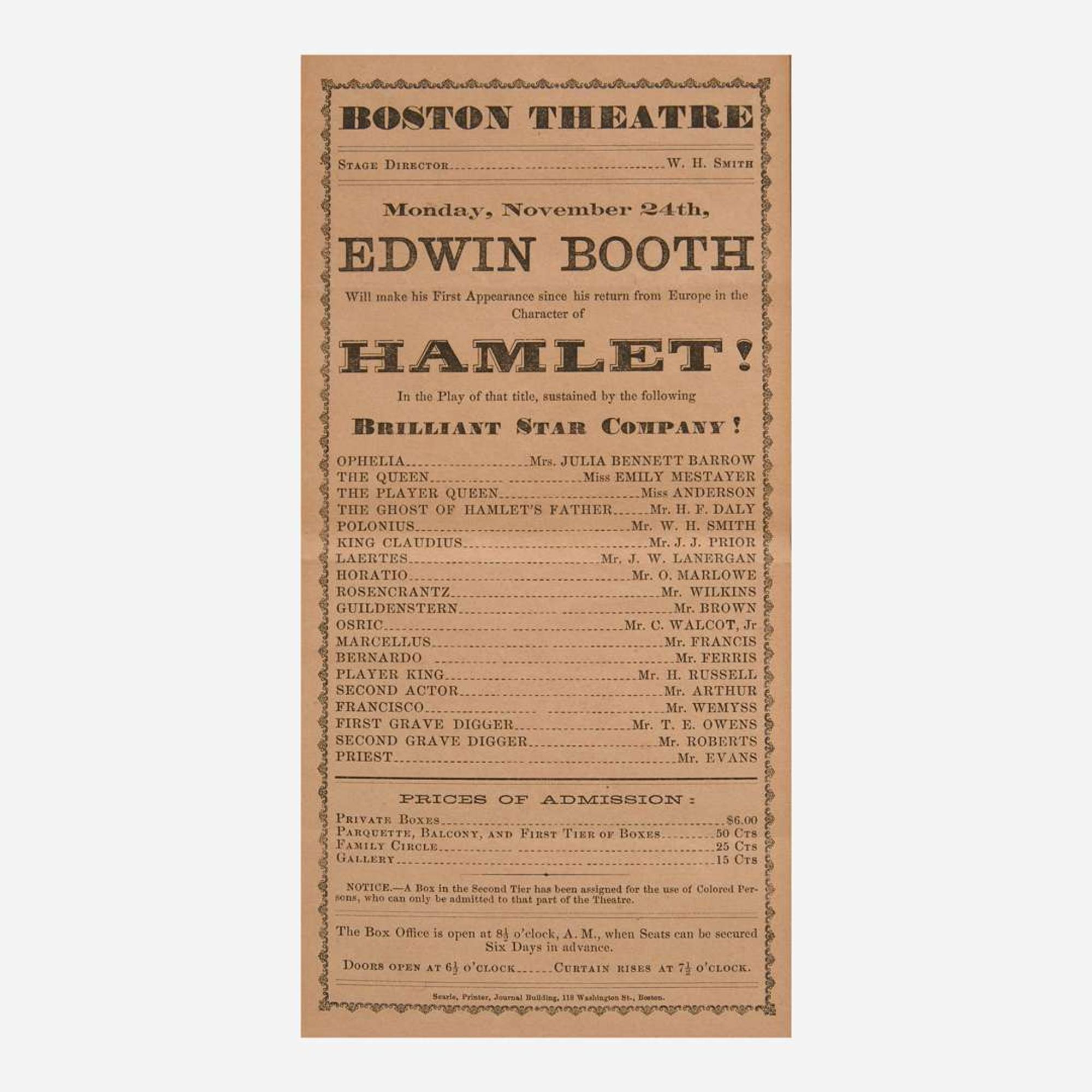 [Americana] [Booth, Edwin, and Jenny Lind] Group of 4 Items