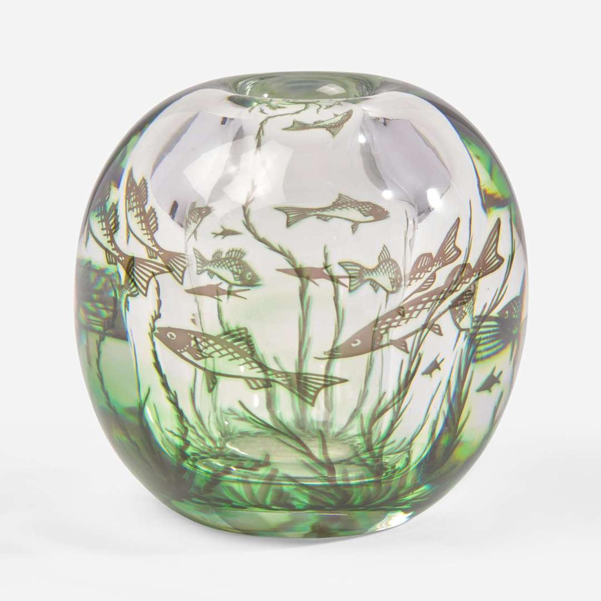 Edward Hald (Swedish, 1883-1980) "Graal" Fish Vase, Orrefors, Sweden, designed 1936, the present lot 1947