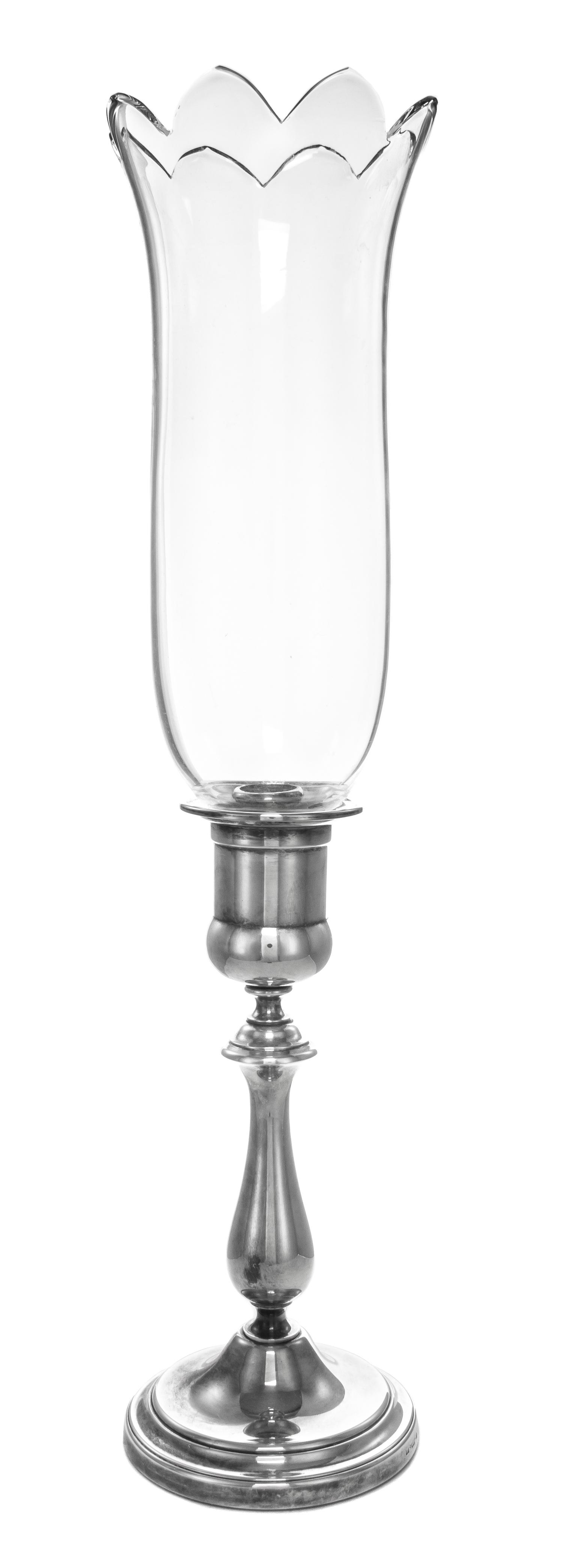 A French Silver-plate Candlestick, Christofle, Paris, 2nd Half 20th Century, of plain baluster form on a stepped base, with French glas
