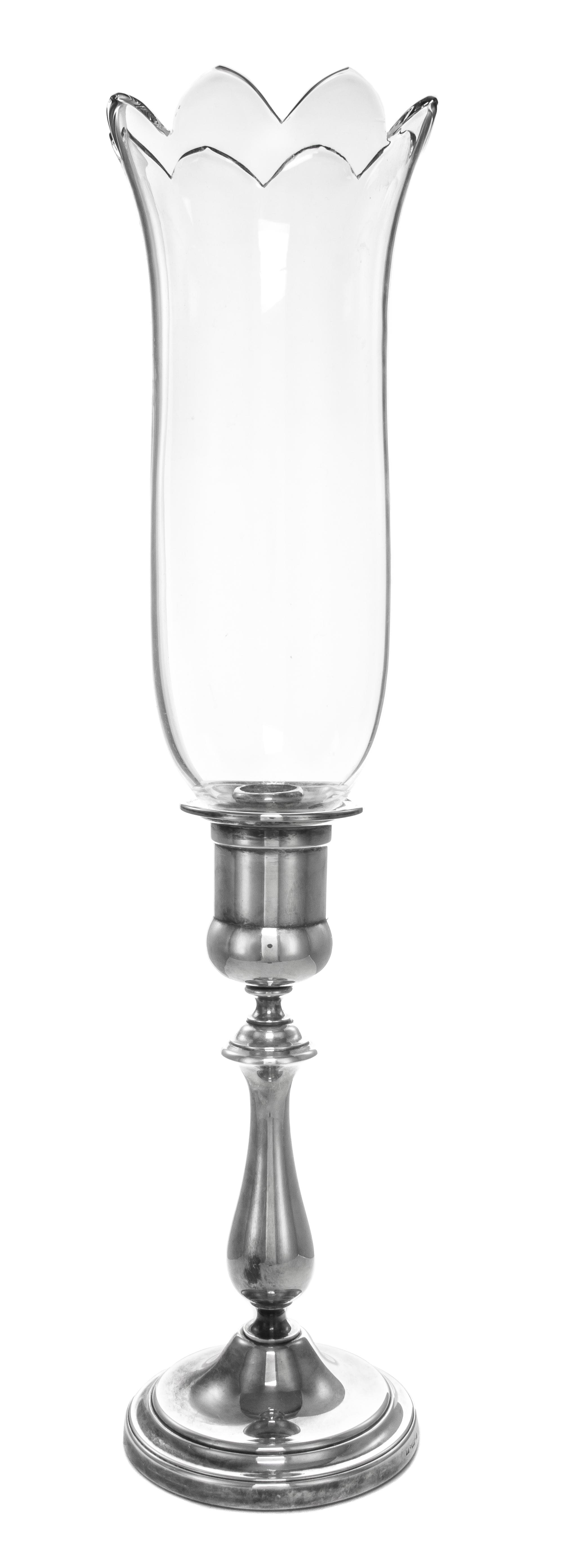 A French Silver-plate Candlestick, Christofle, Paris, 2nd Half 20th Century, of plain baluster form on a stepped base, with French glas