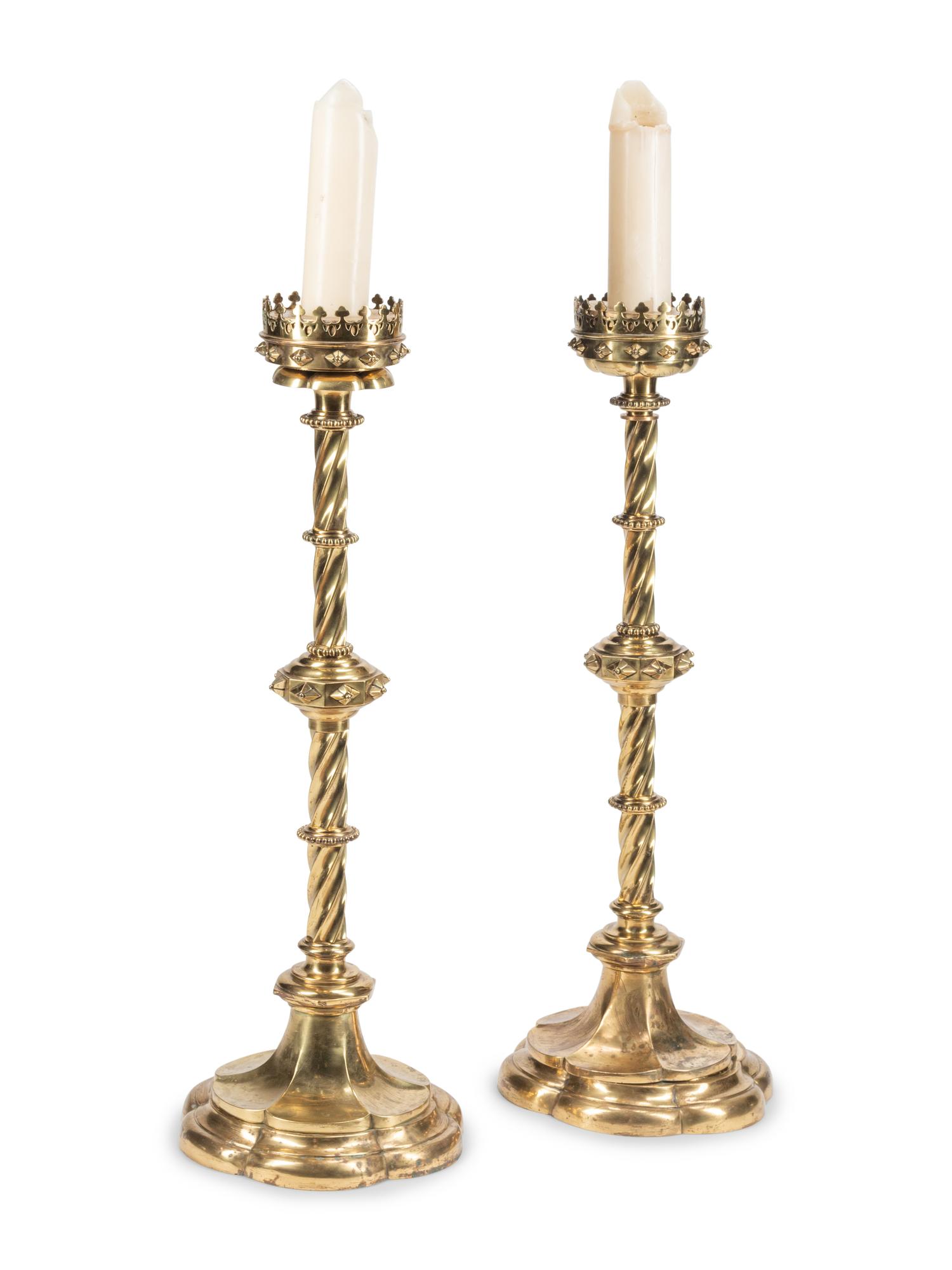 A Pair of Continental Brass Altar Prickets