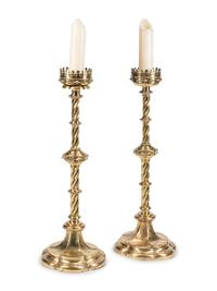 A Pair of Continental Brass Altar Prickets