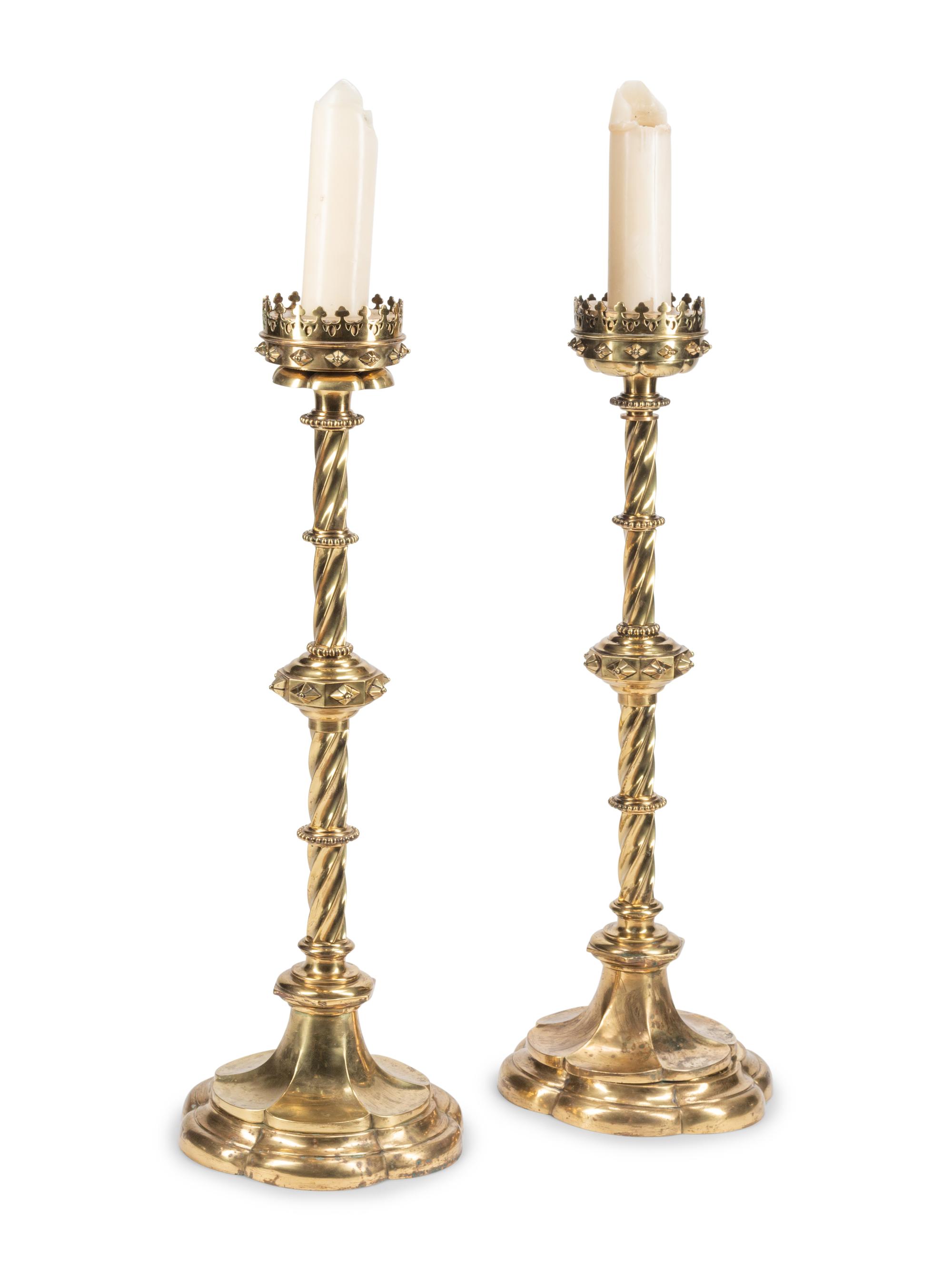 A Pair of Continental Brass Altar Prickets