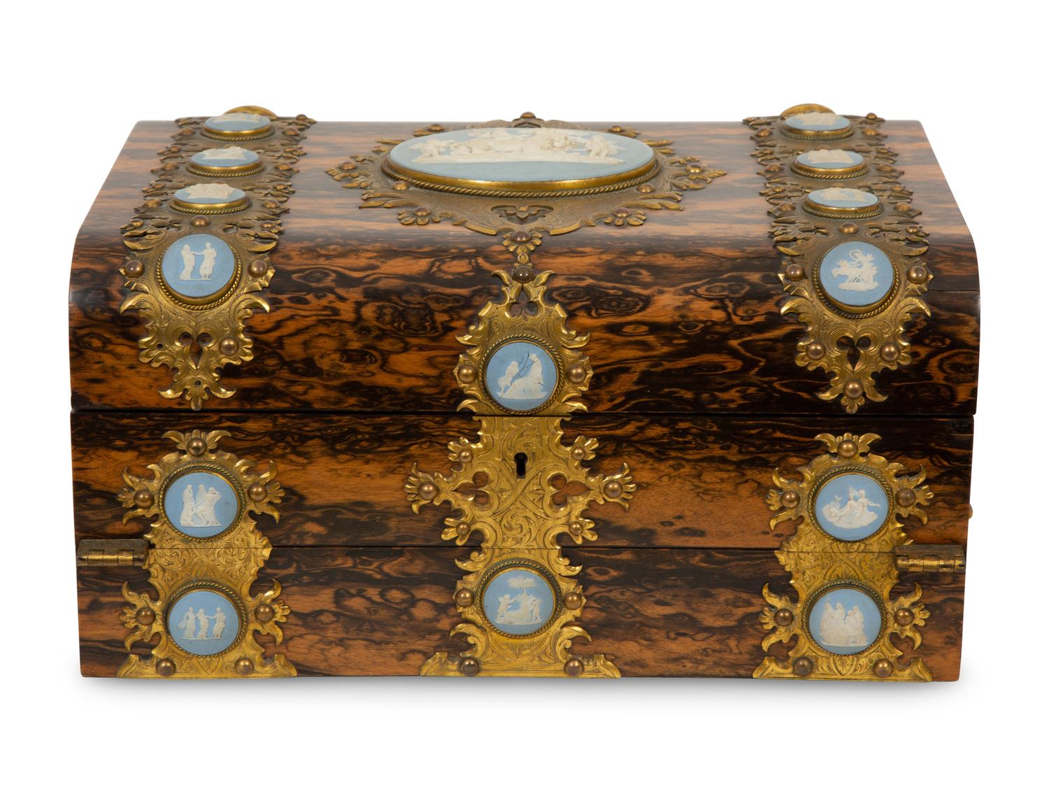 A Victorian Jasperware and Calamander Sewing/Writing Box by Mechi & Bazin