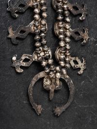 Navajo Sandcast Silver and Turquoise Squash Blossom Necklace