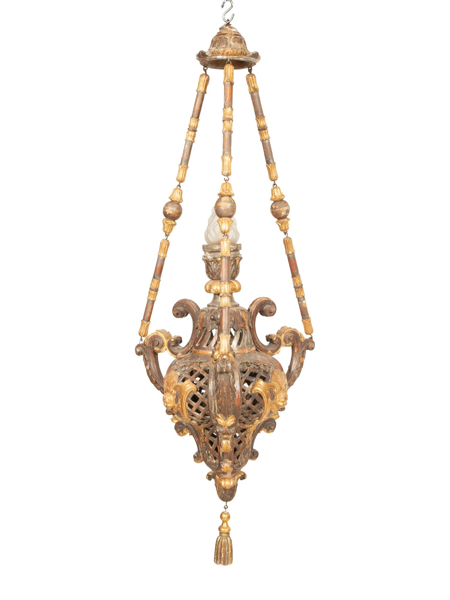 An Italian Painted and Parcel Gilt Hanging Lantern