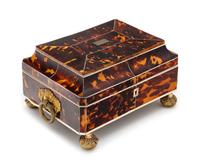 An English Gilt Metal Mounted Tortoise Shell Jewelry Box Height 4 1/2 x width 9 inches. — 19TH CENTURY