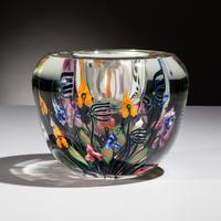 Charles Lotton (American, 1935–2021) — Bowl, Milled Edge Vase Multi-Colored Flowers, 2003