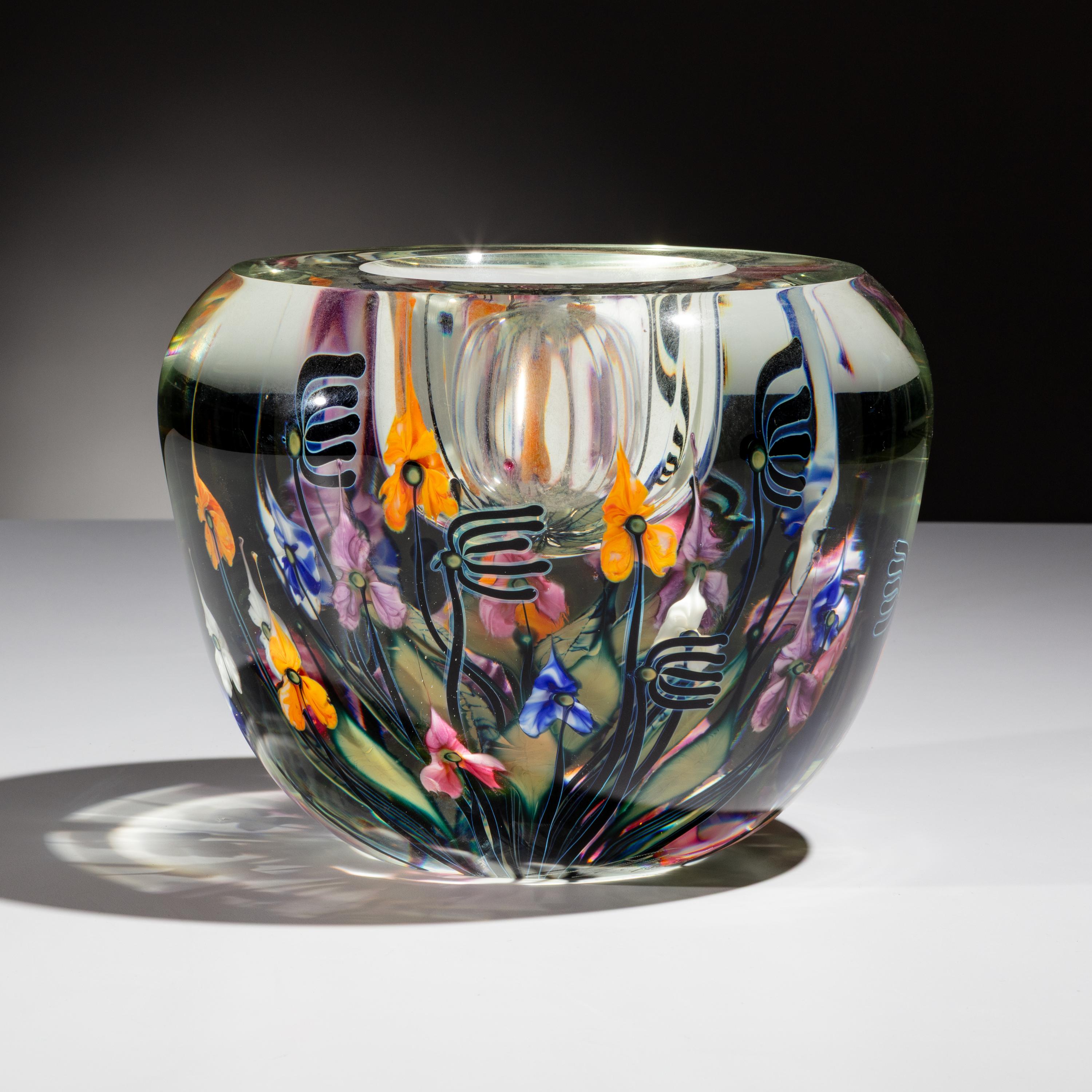 John Lotton (American, b. 1964) — Bowl, Milled Edge Vase Multi-Colored Flowers, 2003