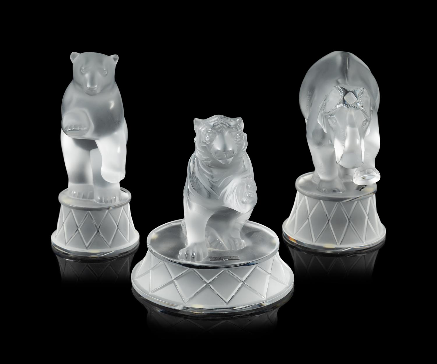 A Group of Three Lalique Circus Animals