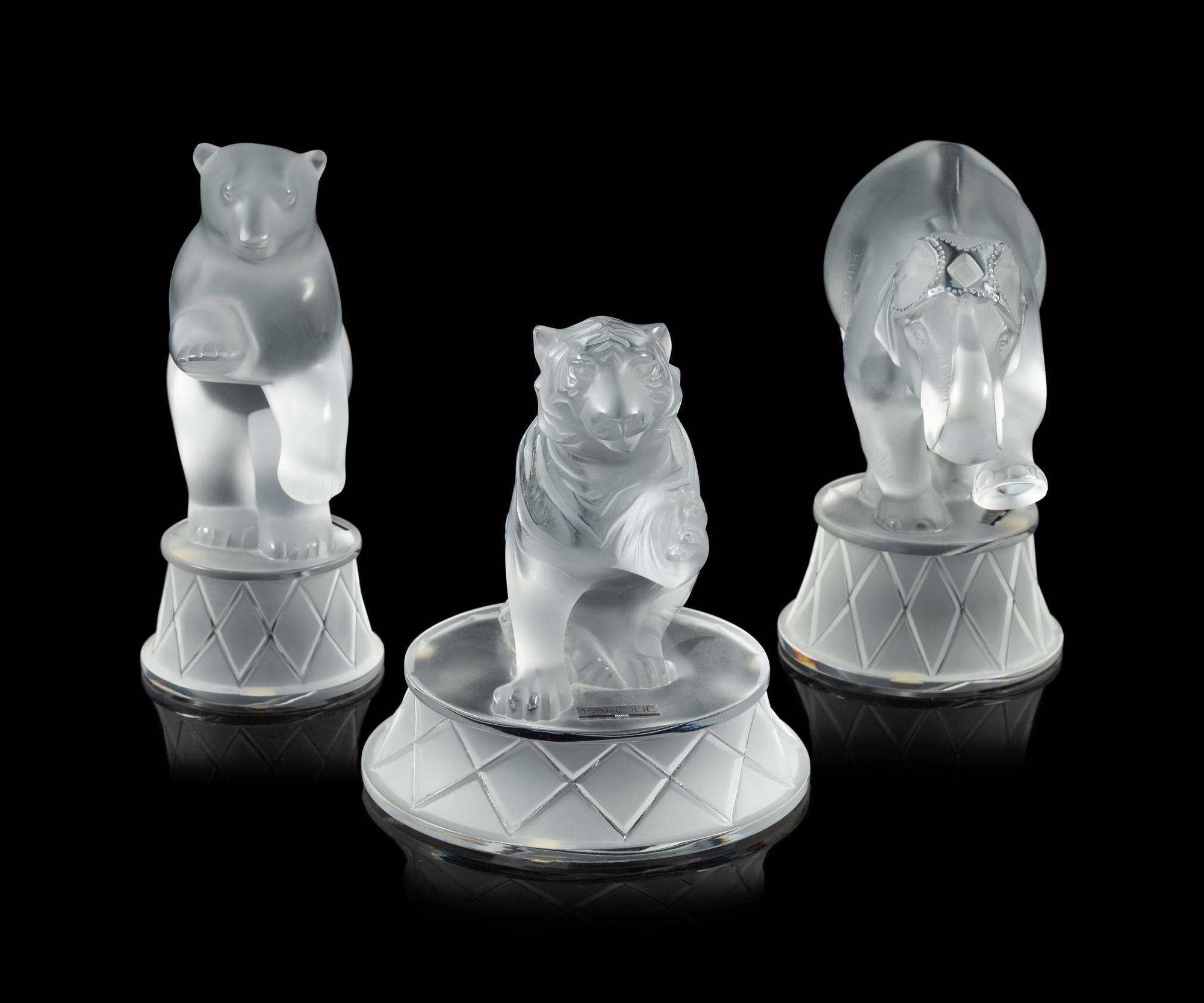 A Group of Three Lalique Circus Animals