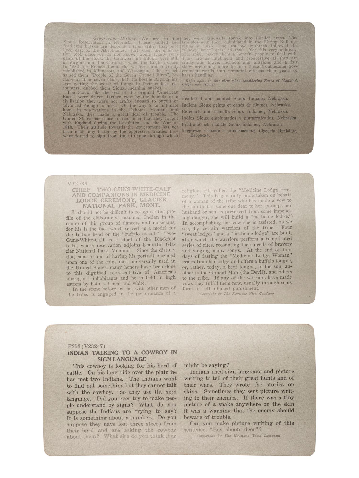 [NATIVE AMERICANS] 5 stereoviews, feat. image of noted Sioux Chiefs incl. Rain-in-the-Face and Gall