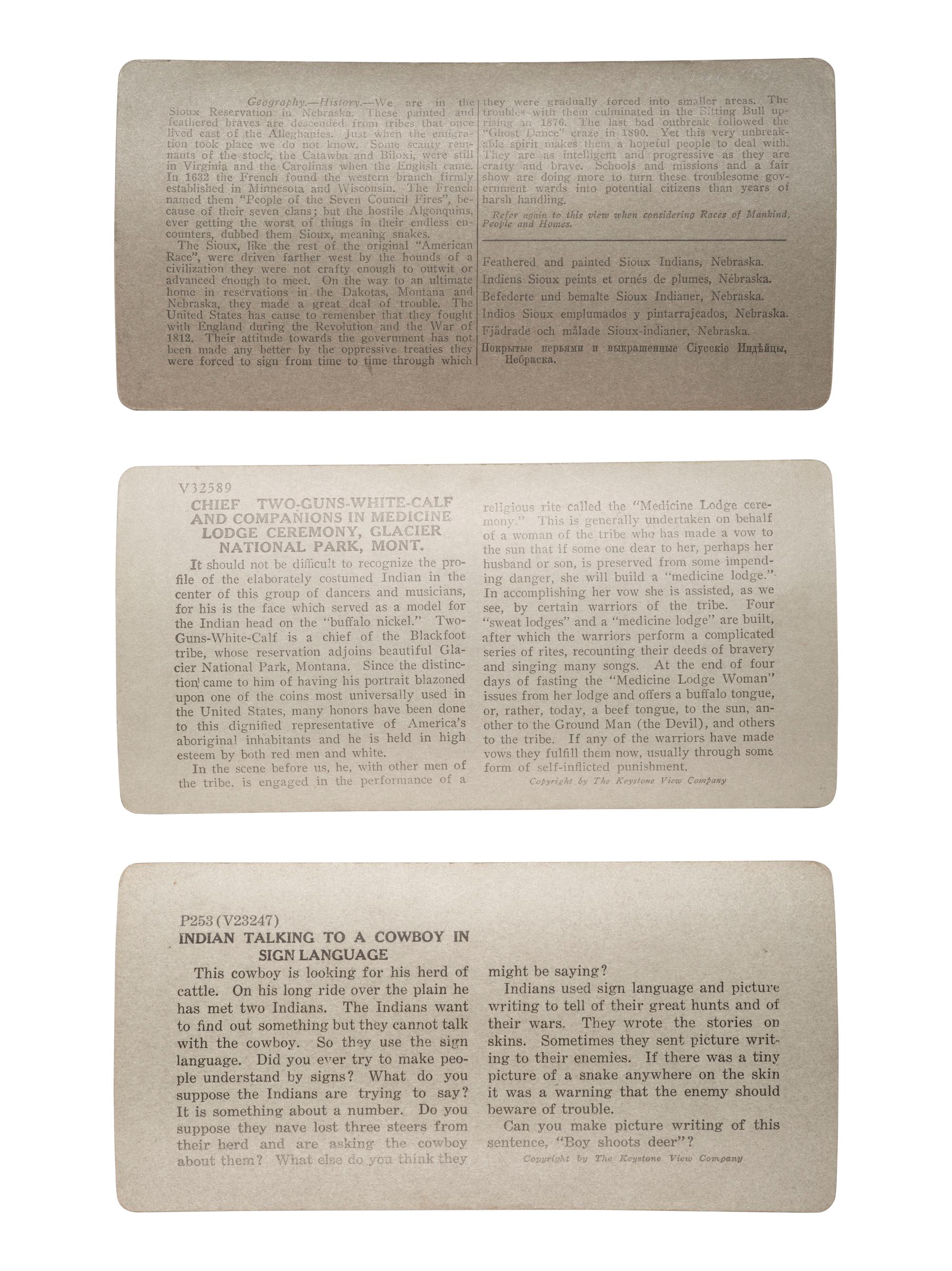 [NATIVE AMERICANS] 5 stereoviews, feat. image of noted Sioux Chiefs incl. Rain-in-the-Face and Gall