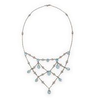 Blue Topaz, Diamond, and Platinum Festoon Necklace