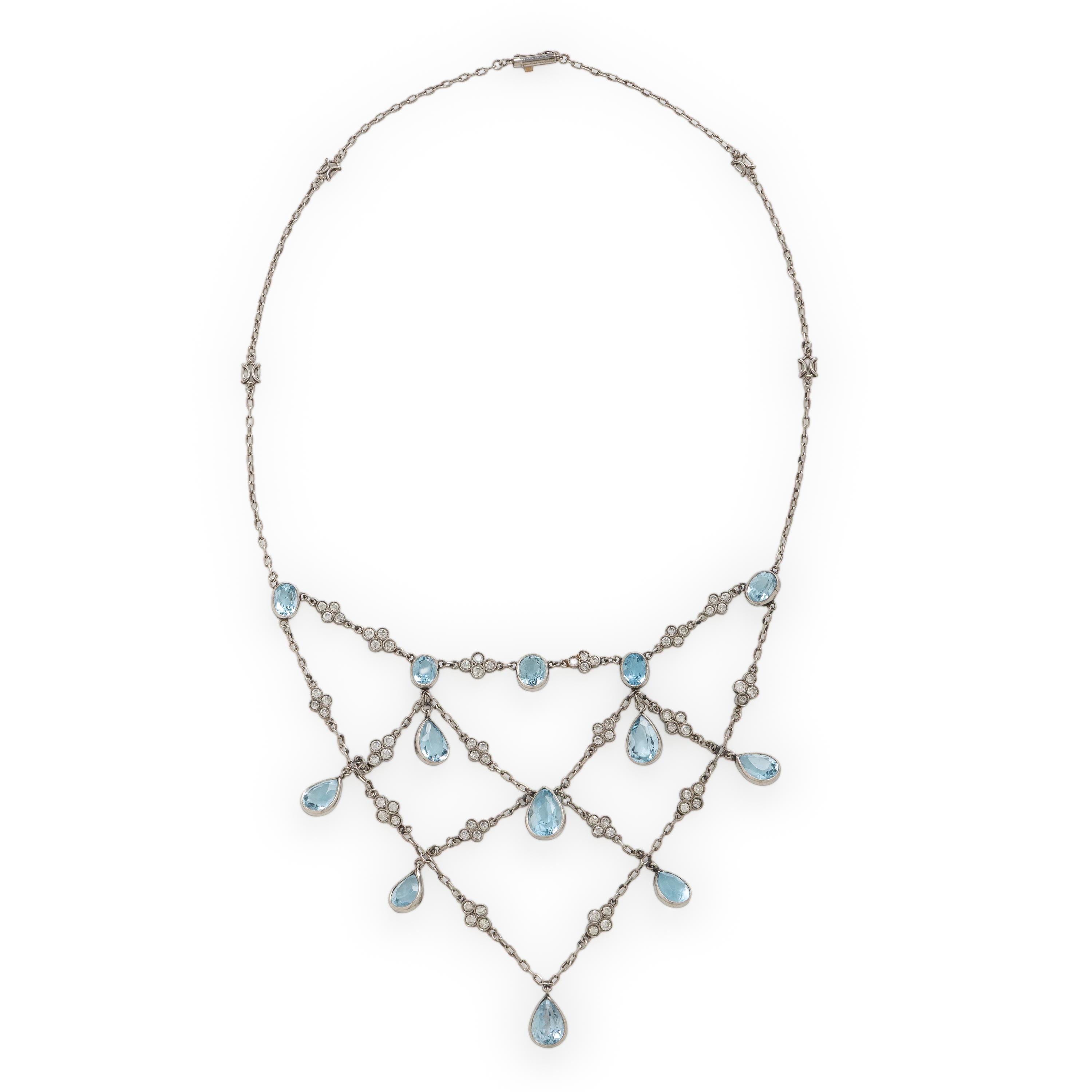 Blue Topaz, Diamond, and Platinum Festoon Necklace