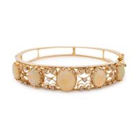 YELLOW GOLD, OPAL AND DIAMOND BANGLE BRACELET