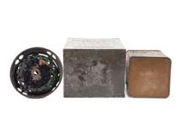 A Cast Iron String Holder and Two Advertising Tins